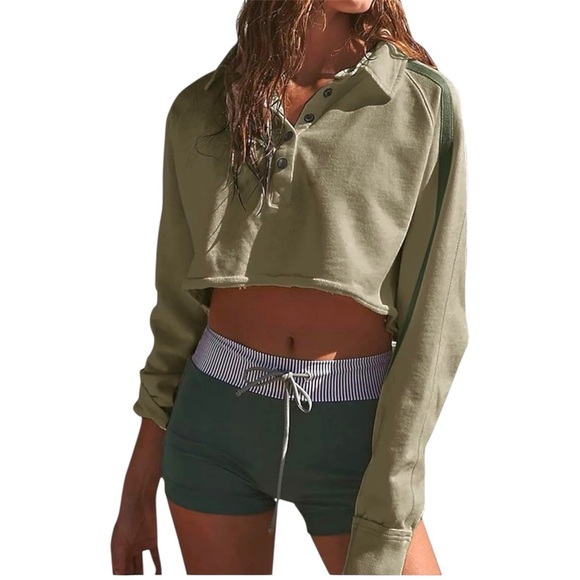 Free People Olive Green Cropped Sweater - Picture 1 of 6